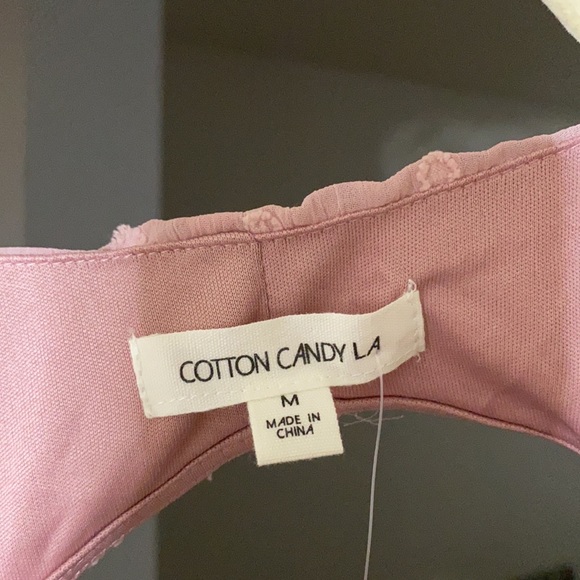 Pink Swiss dot romper with skirt overlay - Picture 2 of 6